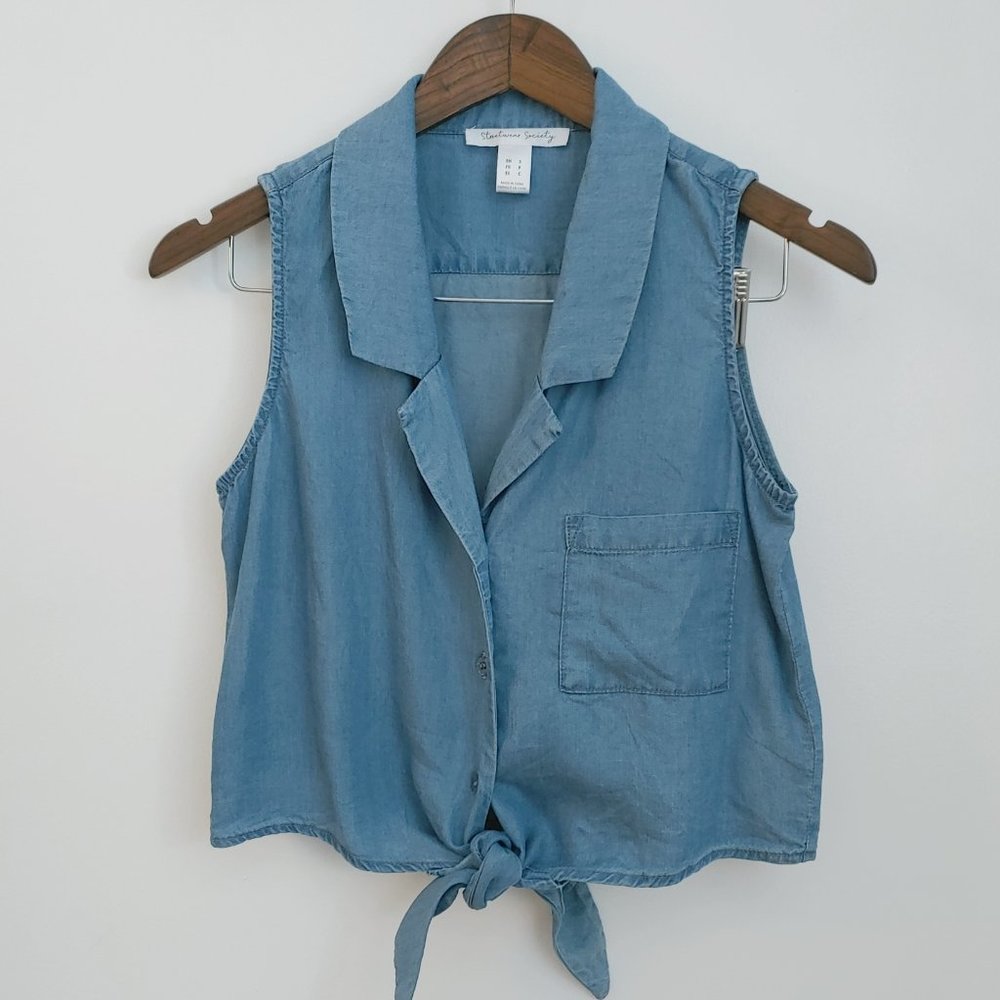 URBAN PLANET chambray crop button shirt